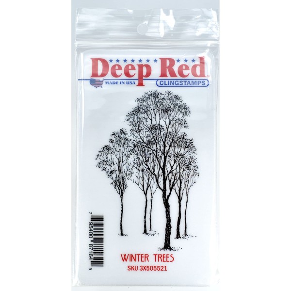 Deep Red Stamps 3X505521 Cling Stamp Winter Trees, Red