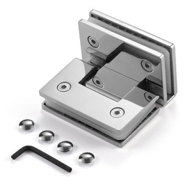 Ranbo Heavy Duty 90 Degree Shower Glass Door Hinge, Solid 5mm 304 Stainless Steel, Glass-to-Glass Mount,for 5/16"-1/2" (8mm-12mm) Frameless Doors, One-Piece Precision Cast, Polished Chrome, 1 PC