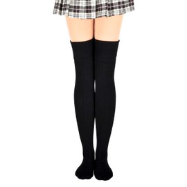 Joyingtwo Womens Girls Winter Spring Plus Size Over Knee Leg Warmer Knit Crochet Thigh Boot Socks Leggings, Black