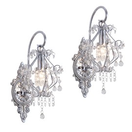 Fetason Silver Crystal Vintage Wall Sconces Set of 2 Indoor Hardwired Wall Light Fixture, Modern Wall Mount Lamp Light for Bedroom Living Room Bathroom Vanity Light Hallway Light Fixture Decor LED E12