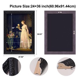 ArtXO Wooden Black 24x36 Picture Frames: Classic Gothic Wall Frame 36x24 for Xmas, Halloweeen, Home Wall Decor - Black Poster Frame for 24 by 36 Canvas, Oil Painting