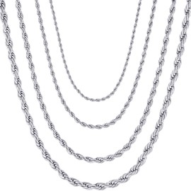 OSTAN Men's / Women's Necklace Stainless Steel Twisted Chain Width 2.4-4.0 mm Length 45-75 cm Silver, Stainless Steel