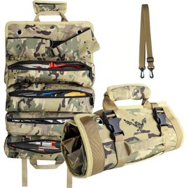 JENABOM Tool Bag, Roll Up Small Tools Box Storage, Heavy Duty Tool Organizer with 4 Zipper Pockets, 2 Detachable Pouches, Tool Gifts for Men Dad Husbands Boyfriends Grandpa, Fathers Day Birthday
