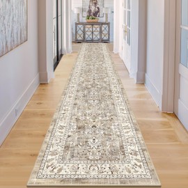 LOKHOM Washable Runner Rug, 2x12 Non-Slip Vintage Hallway Runner Rugs with Rubber Backing, Boho Soft Stain Resistant Distressed Kitchen Rugs Floor Carpet Runner for Hallway Entryway Laundry Bedroom