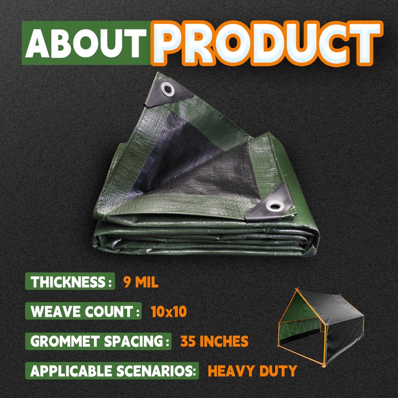 RAINDEWAY Tarps 8x8 Feet,Tarp Waterproof,9Mil Thick,Finished Size,Multipurpose Poly Tarp Cover
