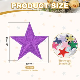 PATIKIL Star Iron-on Patches, 30 Pcs Sew on Star Embroidered Patches Appliques Embellishments for Clothing Jackets Hat Backpack Repairing Decorations, Purple, 1" x 1"
