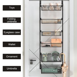 HEVOY Over The Door Organizer, Metal Behind Door Hanging Storage, Toys Umbrellas Bags Organizer Rack, Large Capacity Organizer for Bedroom Bathroom Kitchen Pantry Closet Cabinet (White,Four-Tier)