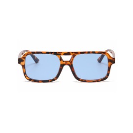 WDZAYXC Stylish Rectangular Sunglasses for Men and Women, UV Protection, Leopard/Blue