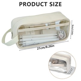 Clear Pencil Case, Clear Exam Pencil Case, Waterproof PVC Zippered Toiletries Storage Pouch, Travel Luggage Pouch Make up Cosmetic Bag (Beige)