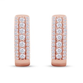 Triple Row Round Cut Cubic Zirconia Huggie Hoop Earrings in 14k Rose Gold Over 925 Sterling Silver – Dainty Women’s Jewelry Gift for Her