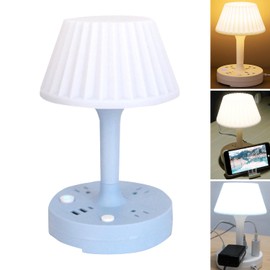 EXQSERAMC Socket Table Lamp Power Strip， AC Outlets+USB Ports Charging Station, Multiple Function Dimmable Small Reading Desk Lamp, Eye Care LED Bedside Nightstand Light for Home Office Living Room