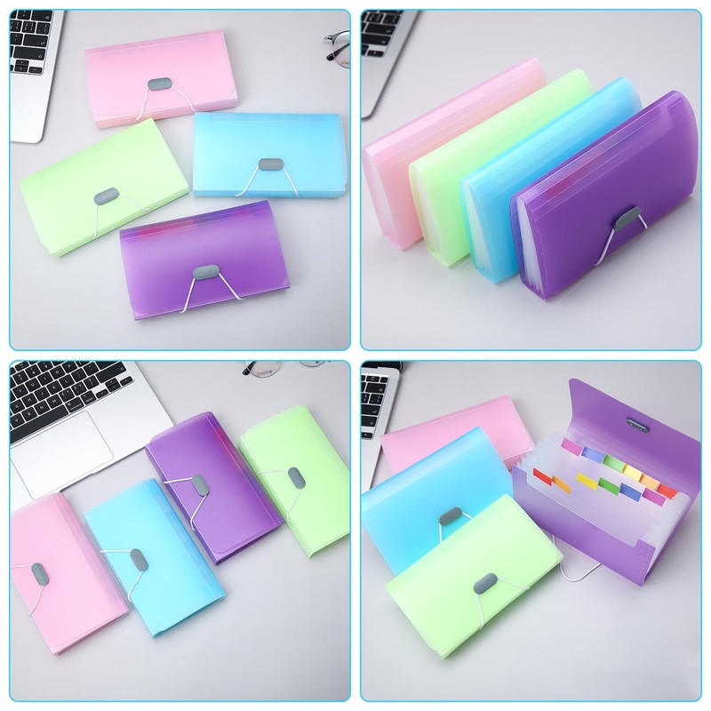 Pack of 4 Mini Expanding Folders, A6, 13 Compartments, Document