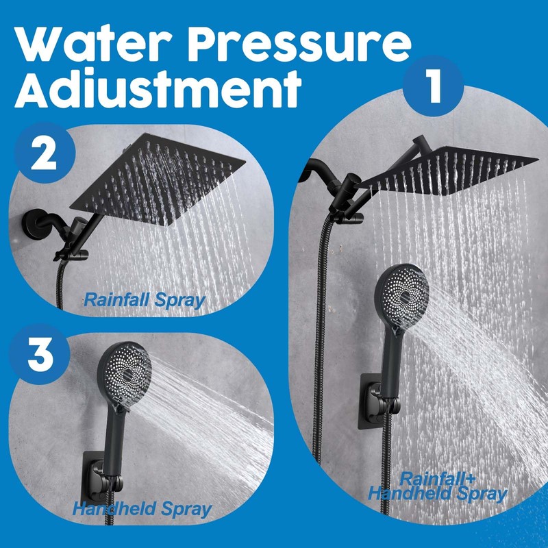 Shower Head,8”Rain Shower Head with Handheld Spray Combo and Adjustable