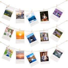 100 Pcs Wooden Clothespins for Photo Hanging Display, Mini Clothes Pins with String, Photo Display Hanging Clips for Crafts Pictures Photos Home Birthday Wedding Party Decoration