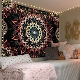 Yugarlibi Mandala Wall Hanging Tapestry Indian Bohemian Hippie Wall Towel Wall Deocration Pink Lotus Tapestry Aesthetic for Room Dorm Bedroom 235 x 180 cm
