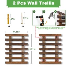 Mulctun 2 Pcs Wall Planters - 11.4"W x 35.43"H Wooden Wall Planters for Indoor Outdoor Plants,Hanging Wood Wall Trellis,Wall Mounted Plant Holder for Orchids,Succulent,Air Plants,Hanging Pots Display