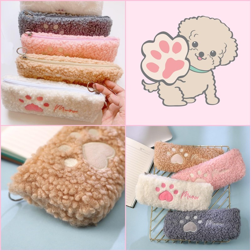 APOSITV Paw Print Pen Case, Fluffy and Soft Plush Pencil