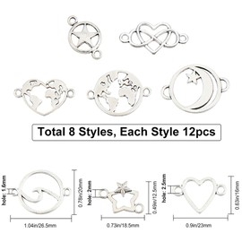 SUNNYCLUE 1 Box 96Pcs Connector Charms Bulk Heart Link Charms Summer Ocean Wave Charm Love Star Moon Double Sided Hollow Linking Charm Antique Silver Jewelry Connectors for Jewelry Making Charm DIY