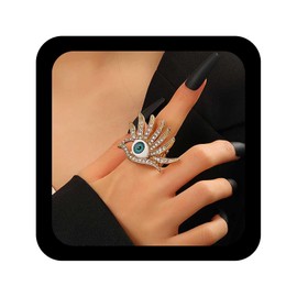 Allereya Punk Crystal Evil Eye Ring Evil Eye Finger Ring Gold Eye Cz Ring Elastic Rings Evil Eye Turkish Ring Eyeball Art Ring Jewelry for Women