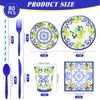 80 PCS Lemon Party Supplies,Disposable Blue Tiles Lemon Party Kit,Fruit