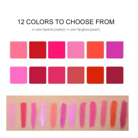 Paleta De Labios De Terciopelo De 12 Colores Mate Y Cremosa
