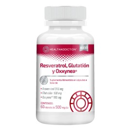 HEALTHADDICTION - Resveratrol, Glutatión y Oxxynea 500 mg - Suplemento Antioxidante con Polifenoles para Bienestar - 60 Cápsulas