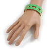 Oval Shape Neon Green Enamel Link Hinged Bangle Bracelet In