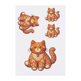 4 x 'Gingerbread Cat With Love Heart' Temporary Tattoos - Water Resistant, Skin-Safe, Non-Toxic Transfers, Mixed Sizes (TO00077454)