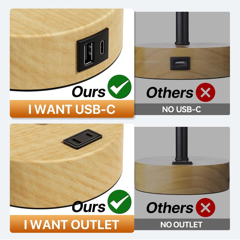KPQ Bedside Lamp Touch Control Table Lamp with USB A+C