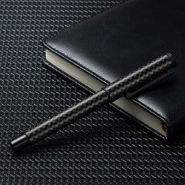 Hongdian Black Carbon Fibre Fountain Pen Extra Fine Point Modern Design Smooth Writing Pen with Converter and Metal Pen Case Set