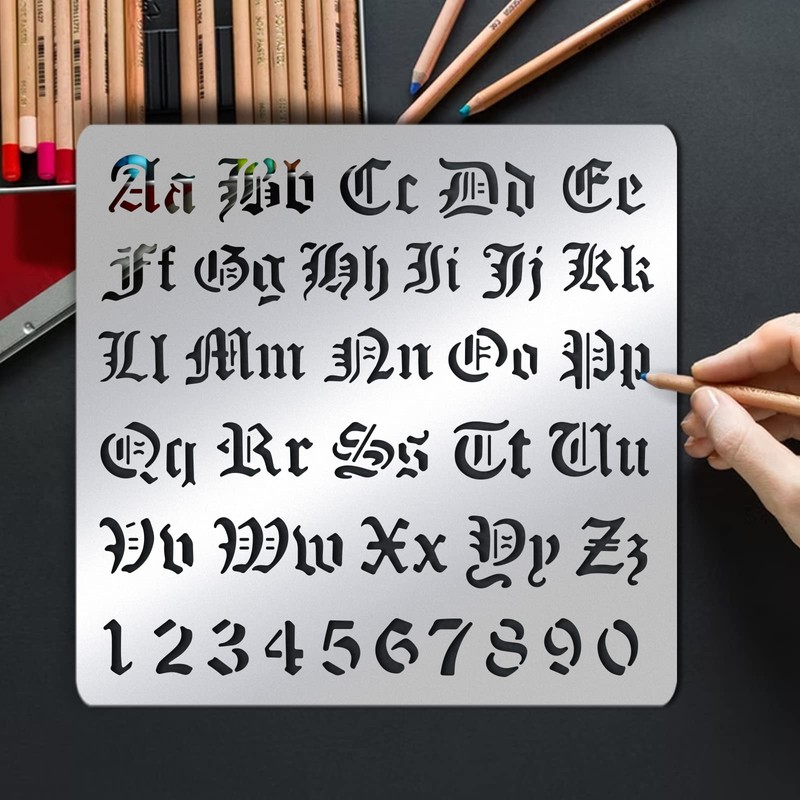 BENECREAT Matte Metal Letters Stencils, Gothic A to Z Alphabet