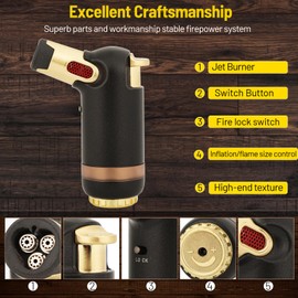 Refillable Butane Torch Lighter, Super Long Flame, Windproof, Adjustable for Welding, Soldering, Cooking, Creme Brulee, Baking (Butane Gas Not Included)