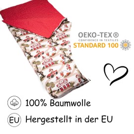 PinkZebra Children's Sleeping Bag 170 x 70 cm + Pillowcase 60 x 40 cm for Girls and Boys, Children's Sleeping Bag for Outdoor Indoor, Oeko-Tex, Cotton Sleeping Bag with Double Zip, Fire Brigade