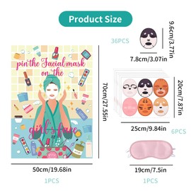 27pcs Spa Party Games Set, Pin The Facial Mask on The Girl's Face with 24 Pcs Poster Stickers and Blindfold for Birthday Party Games, Spa Party Supplies, Makeup Party Decorations for Birthday