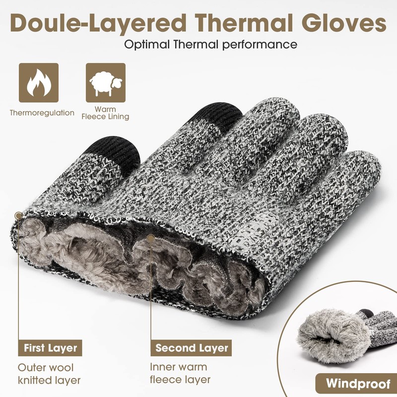 Rahhint Thermal Winter Gloves for Men Women Pure Wool Knit