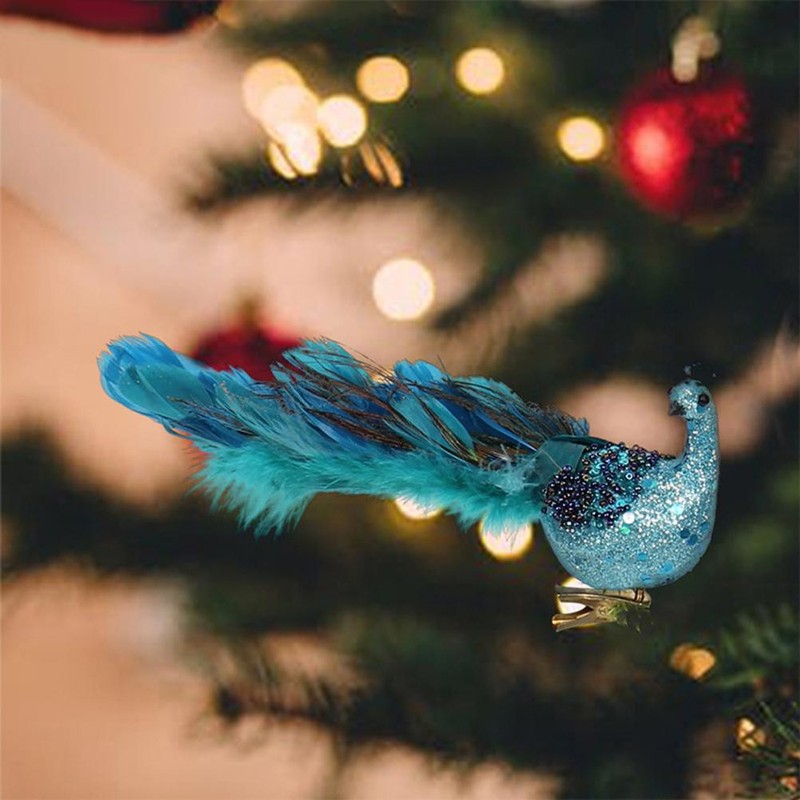 Christmas Tree Decorations 3D Simulation Peacock Decoration Artificial Feather Pendant
