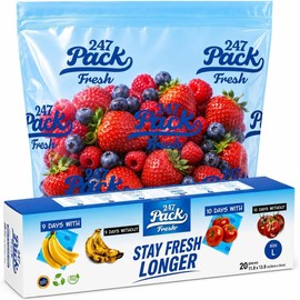 Freshpack 247 Reusable Produce Bags Size L 12 x 14 in, 1.5 Gallon 20 Pack Green Produce Bags for Fruits and Vegetables, Food Storage Bags With Zipper,