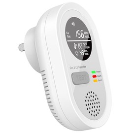 1Pack Pehoksse 4-in-1 Carbon Monoxide Detector (Light White) Plug-in & Portable, Travel Carbon Monoxide Detector with Temp/Humidity (F°) for Home Bedroom Office