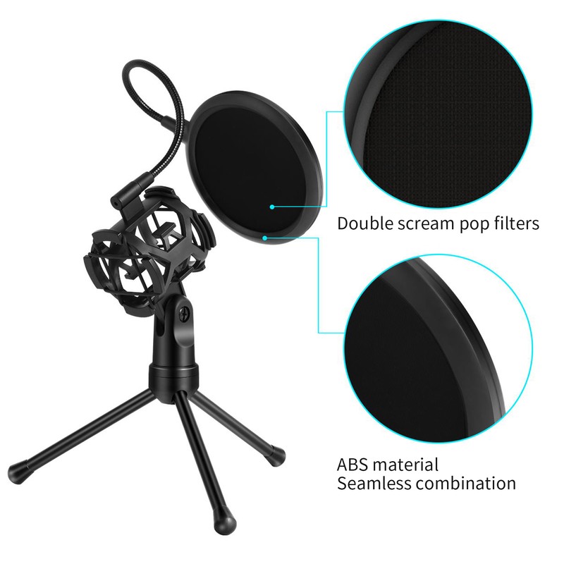Desktop Microphone Tripod Stand Foldable Mic Stand with Shock Mount