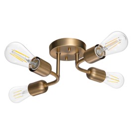 CRAFTRONOS 4 Light Modern Industrial Sputnik Chandelier Light Fixture Matte Brass, Semi Flush Mount Ceiling Brushed Gold Rotatable Arm for Kitchen Closet Bedroom Living Room Bathroom Hallway E26 Base