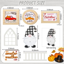 Kigley 70 Pcs Interchangeable Seasonal Tiered Tray Decor Set Farmhouse Holiday Tiered Tray Decorations Interchangeable Tabletop Tray Decor for Holiday Seasonal Home Decoration Kitchen (Trendy Style)