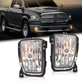 PIT66 Front Bumper Fog Lights Assembly w/Bulbs Compatible with Dodge Ram 1500 Pickup 2013-2018/Dodge Ram 1500 Classic 2019,NOT For Rebel Models,Left/Right Side Clear Lens 1 Pair