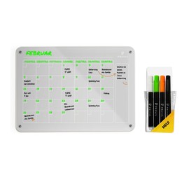 PREVIS Acrylic Calendar for Fridge A4 (21 x 29.7 cm) with 4 Board Markers - Monthly Planner Wipe Clean Fridge Calendar - Acrylic Magnetic Calendar for Fridge Transparent - Family Planner Wipe Clean