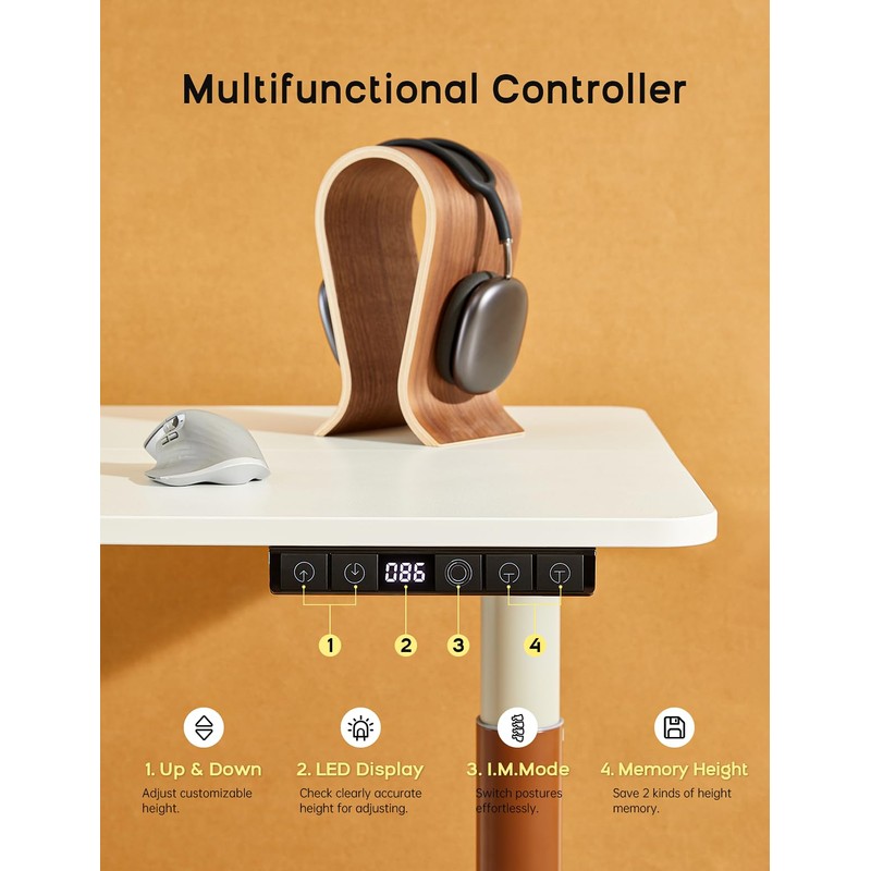 Deroavixe Electric Standing Desk, Height Adjustable Desk with Round Tube