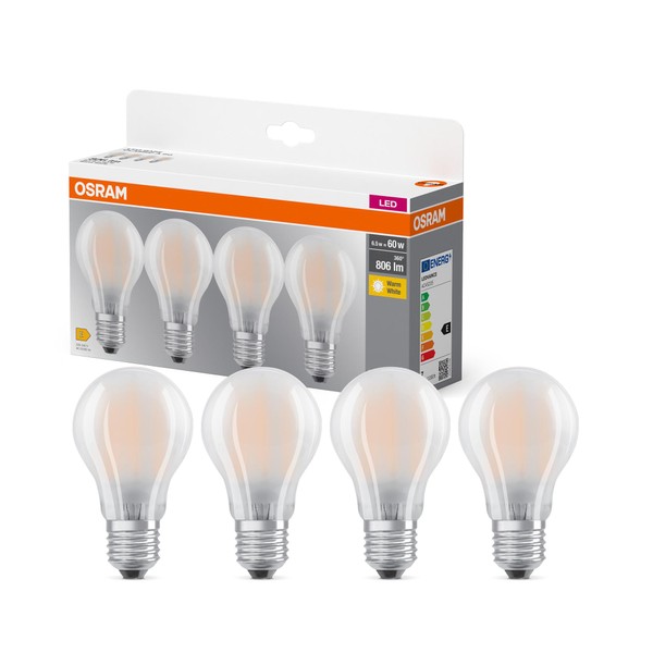OSRAM LED Base A60, Value Pack of 4 Bulbs, Replaces