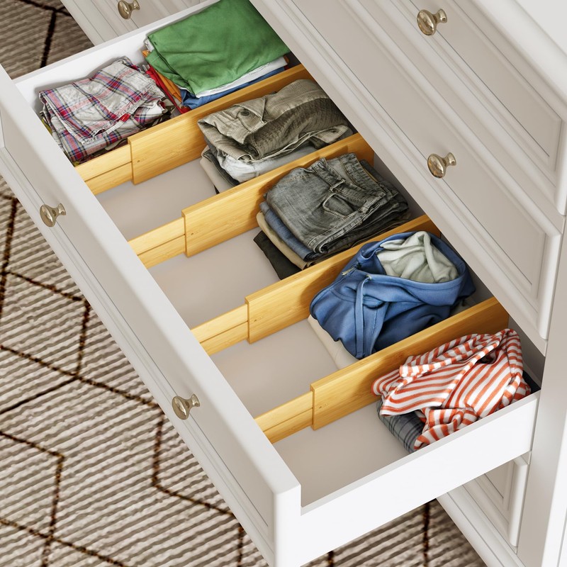 BAMEOS 4" High Drawer Dividers Bamboo Separators Organization Expandable Organizers