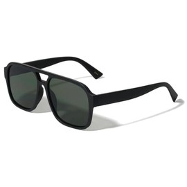 Dweebzilla Oversized Square Sport Aviator Sunglasses Classic Turbo (Matte Black Frame - Green Lenses)