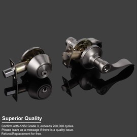 6 Pack Entry Lock with Single Cylinder Handleset Satin Nickel, Keyed Alike(Combo Pack), Wave Style Door Lever Lockset for Entrance Front Bed/Bath Doors