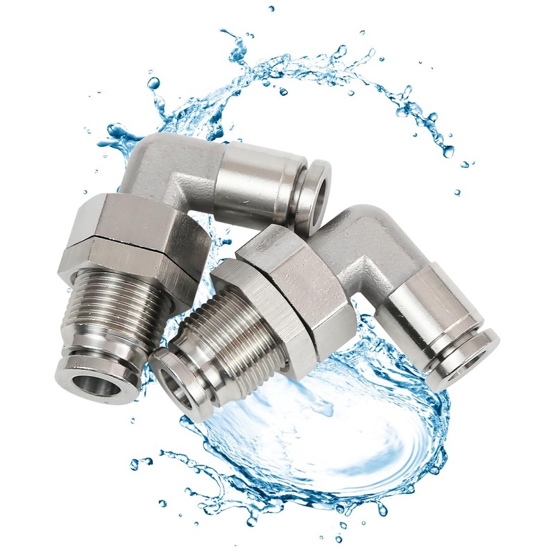 Jienk 2Pcs 304 Stainless Steel Bulkhead Elbow 1/4" x 1/4"