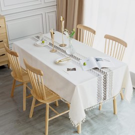 SUNBEAUTY Table Cloth Rectangular Cotton Linen 140x220 Tablecloth Waterproof Wipe Clean Table Cover with Tassel for Kitchen Dining Table Decorations - 55 x 86 inch